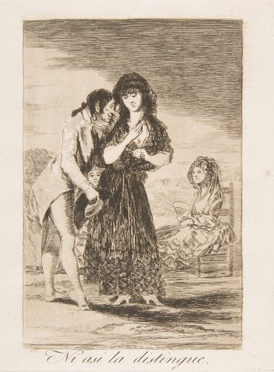 Levy 7 Los Caprichosista: Siltikään hän ei pysty erottamaan sitä Ni asi la distingue., 1799. tekijältä Francisco de Goya