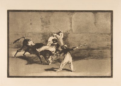 Tauromaquia-levy 8: Härän pyytämä nummi kehässä, n. 1816. tekijältä Francisco de Goya