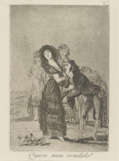 Quien mas rendido? (Kumpi heistä on ylivoimaisempi?), pl. 27 sarjasta Los caprichos tekijältä Francisco de Goya