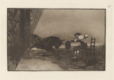 Temeridad de Martincho en la plaza de Zaragoza (Martinchon rohkeus kehässä Zaragozassa), levy 18 La tauromaquiasta tekijältä Francisco de Goya