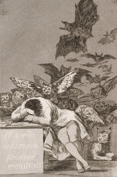 Järjen uni tuottaa hirviöitä (nro 43) Los Caprichosista tekijältä Francisco de Goya