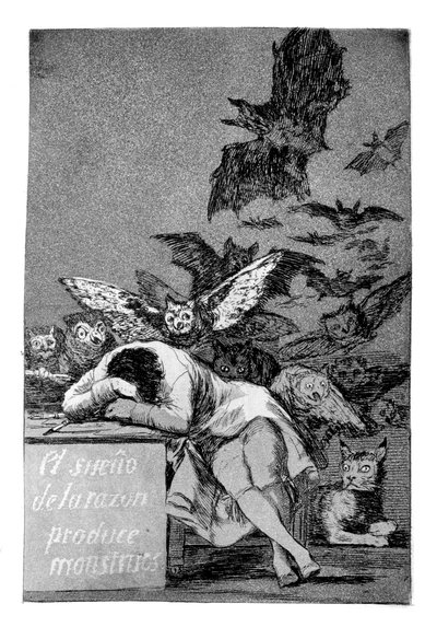 Järjen uni tuottaa hirviöitä, 1799 tekijältä Francisco de Goya
