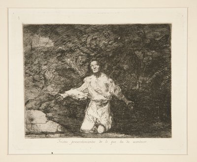 Surullisia aavistuksia siitä, mitä tulee tapahtumaan, pl. 1 julkaisusta The Disasters of War tekijältä Francisco de Goya