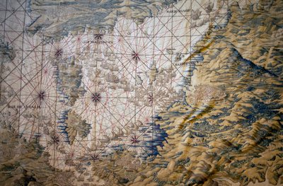 Välimeren kartta - Yksityiskohta Tunisin valloituksesta (Tunisia) - Franciscon ja Cornelius Van der Ggotin kuvakudos (1700-luku), kudottu kuninkaalliseen kuvakudostehtaaseen, 1700-luvun puoliväli, Willemin 1500-luvun kuvakudoksen jälkeen de Pannema tekijältä Francisco Ignacio Vandergoten Canyuwell