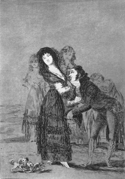 193-0082127 Kumpi niistä on voitettu paremmin?, levy 27 "Los caprichos", pub. 1799 (etsaus) tekijältä Francisco Jose de Goya y Lucientes