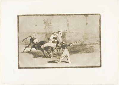 Moor, jonka härkä pyydystää kehässä, levy 8 julkaisusta The Art of Bullfighting tekijältä Francisco Jose de Goya y Lucientes