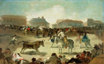 Kylän härkätaistelu (öljy kankaalle) tekijältä Francisco de Goya