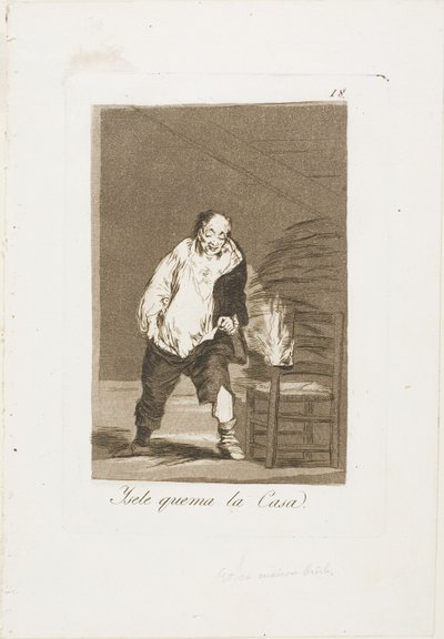 Ja hänen talonsa on tulessa, levy 18 Los Caprichosista tekijältä Francisco Jose de Goya y Lucientes