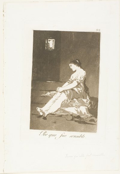 Koska hän oli herkkä, levy 32 Los Caprichosista tekijältä Francisco Jose de Goya y Lucientes