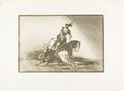 Kaarle V keihäämässä härän kehässä Valladolidissa, levy kymmenen teoksesta The Art of Bullfighting tekijältä Francisco Jose de Goya y Lucientes