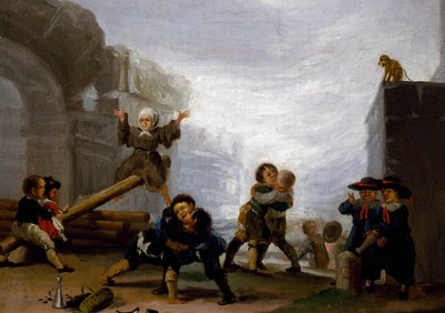 Lapset tappelevat ja leikkivät keinussa tekijältä Francisco Jose de Goya y Lucientes