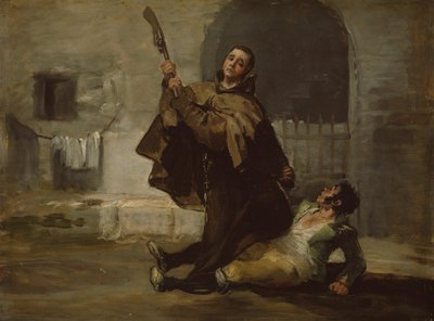 Munkki Pedro lyö El Maragatoa aseen perällä tekijältä Francisco Jose de Goya y Lucientes