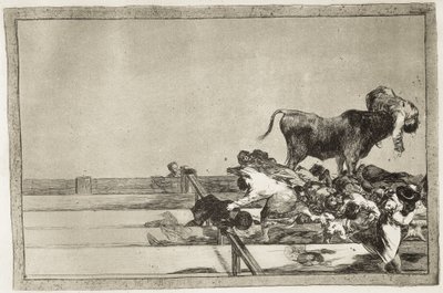 GOYA Y LUCIENTES, Francisco de (1746-1828). Kauhistuttavat tapahtumat kehässä Madridissa ja Torrejonin pormestarin kuolema vuonna 1801. 1816. Levy 21 "Härkätaistelun taide". Etsaus. ESPANJA. MADRID (AUTONOMOUS YHTEISÖ). Madrid. kansallinen tekijältä Francisco Jose de Goya y Lucientes