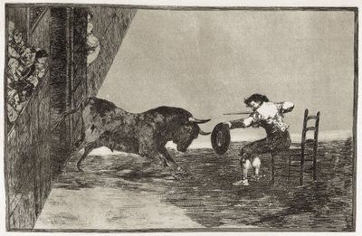 GOYA Y LUCIENTES, Francisco de (1746-1828). Martinchon (todennäköisesti Antonio Ebassumin) rohkeus kehässä Saragossassa. 1816. (24,9 x 35,7 cm). Levy 18 "Härkätaistelun taito". Etsaus. ESPANJA. MADRID (AUTONOMOUS YHTEISÖ). Madrid. Kansalliskirjasto tekijältä Francisco Jose de Goya y Lucientes