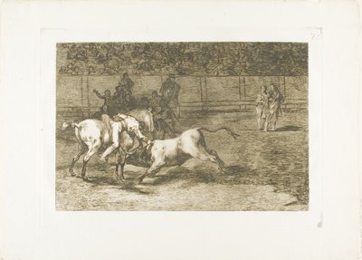Mariano Ceballos, alias intiaani, tappaa härän hevosestaan, levy 23 Härkätaistelun taidosta tekijältä Francisco Jose de Goya y Lucientes