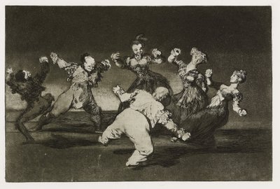 Merry Folly (Disparate alegre), levy 12 "Los Proverbiosista", n. 1819-24 (etsaus, akvatinta, lavis, kiillotuskone, kuivakärki ja poltto paperille) tekijältä Francisco de Goya