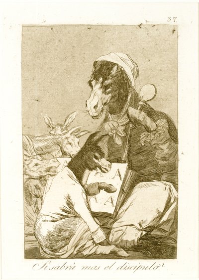 Voisiko oppilas tietää enemmän? Los Caprichosista, julkaistu ensimmäisen kerran 1799 (etsaus ja akvatinta) tekijältä Francisco de Goya