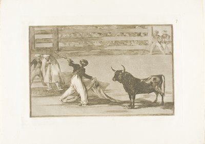 Harpuunien tai banderillojen alkuperä, levy seitsemän sarjasta The Art of Bullfighting tekijältä Francisco Jose de Goya y Lucientes
