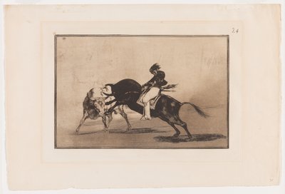 La Tauromaquian levy 24: Sama Ceballos asennettuna toiseen härään Short Spears in the Ring Madridissa tekijältä Francisco Jose de Goya y Lucientes