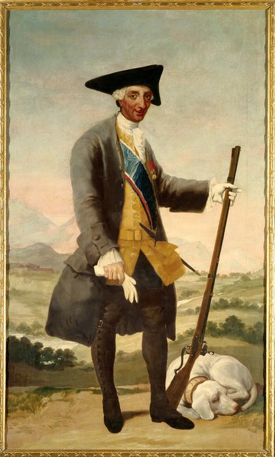 Muotokuva Kaarle III:sta (1716-1788) jalassa metsästäjänä, Philip V:n pojana. Francisco de Goyan (1746-1828) maalaus öljy kankaalle tekijältä Francisco de Goya