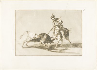 Cid Campeador keihäämässä toista härkää, yksitoista levy The Art of Bullfightingista tekijältä Francisco Jose de Goya y Lucientes