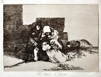 Sodan katastrofit: No Llegan a Tiempo (Ne tulevat liian myöhään) tekijältä Francisco Jose de Goya y Lucientes