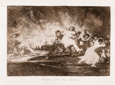 The Disasters of War: Ne pakenevat liekkien läpi (etsaus piirroksesta tekijältä Francisco de Goya