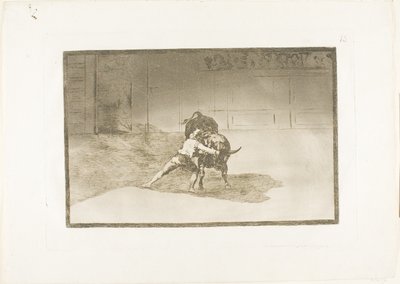 Kuuluisa Martincho asettaa Banderillat, leikkii härkää kehonsa liikkeellä, levy 15 julkaisusta The Art of Bullfighting tekijältä Francisco Jose de Goya y Lucientes