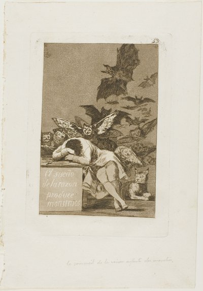 The Sleep of Reason tuottaa hirviöitä, levy 43 Los Caprichosilta tekijältä Francisco Jose de Goya y Lucientes