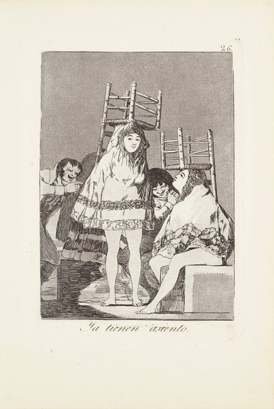 Heillä on jo paikka (Ya tienen asiento) Plate 26 alkaen: Los Caprichos tekijältä Francisco Jose de Goya y Lucientes