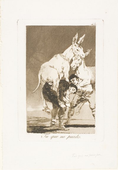 Sinä, joka ei pysty, levy 42 Los Caprichosista tekijältä Francisco Jose de Goya y Lucientes
