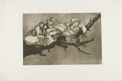 Käydä haarojen välissä, eli puhua hattunsa läpi, levy kolme Los Proverbiosista. tekijältä Francisco Jose de Goya y Lucientes