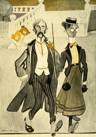 Englantilaista pariskuntaa Ranskassa pilkataan omituisen muotitajunsa vuoksi, 1903 tekijältä Francisco Sancha y Lengo