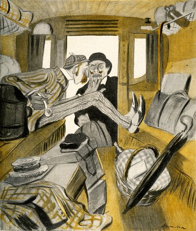 Englantilainen estää ranskalaista istumasta junan vapaalla paikalla, 1903. tekijältä Francisco Sancha y Lengo