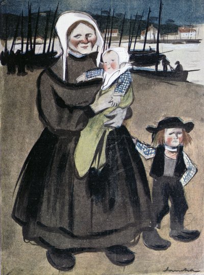 Bretagnen nälänhätä, kuvitus "La Vie en Rose" -teoksen erityispainoksesta, joka tuotettiin bretagnelaisten hyväksi, 1903. tekijältä Francisco Sancha y Lengo
