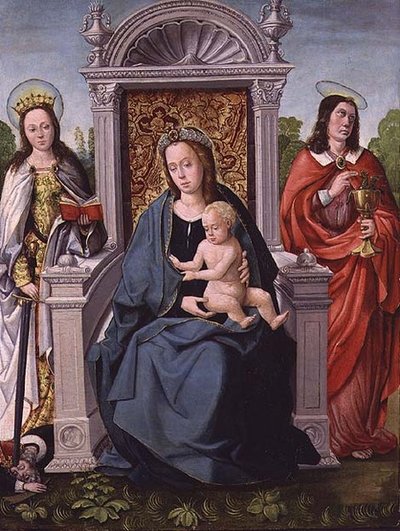 Madonna ja lapsi Pyhän Katariinan ja Pyhän Johannes evankelistan kanssa, n. 1530-1540 (paneeli) tekijältä Francisco de (attr. to) Comontes