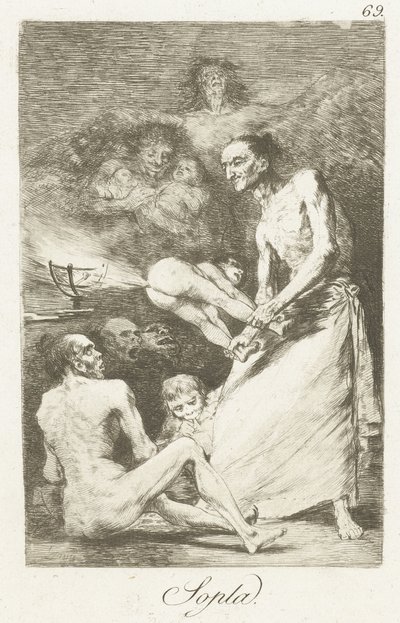 Blaas Sopla (otsikko esineessä) Los Caprichos (sarjan nimi) tekijältä Francisco de Goya