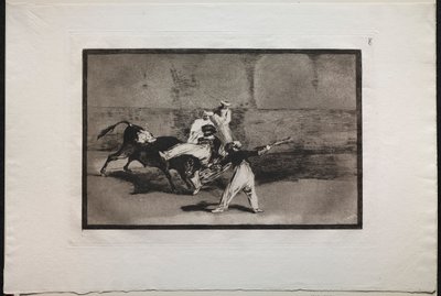 Härkätaistelut: Härän vangittama mauri kehässä, 1876. tekijältä Francisco de Goya