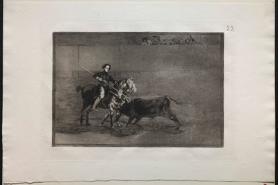Härkätaistelut: juhlitun Pajueleran miehekäs rohkeus (kehässä) Saragosassa tekijältä Francisco de Goya