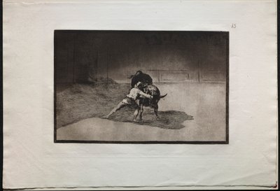 Härkätaistelut: kuuluisa Martincho asettaa banderillat leikkimään härkää hänen kehonsa liikkeellä tekijältä Francisco de Goya
