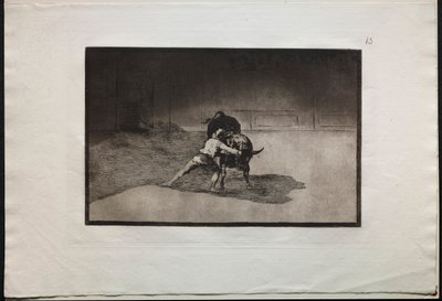 Härkätaistelut: Kuuluisa Martincho asettaa banderillat leikkimään härkää liikkeen kanssa..., 1876. tekijältä Francisco de Goya