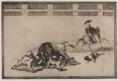 Härkätaistelut: He löysivät koirat härällä, 1876. tekijältä Francisco de Goya