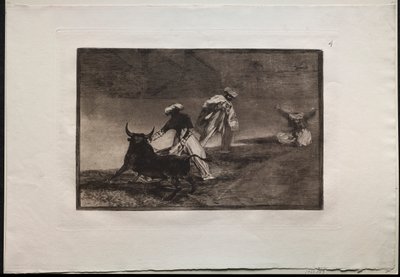Härkätaistelut: He pelaavat toista niemen kanssa aitauksessa tekijältä Francisco de Goya