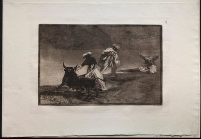 Härkätaistelut: He pelaavat toista niemen kanssa aitauksessa, 1876. tekijältä Francisco de Goya