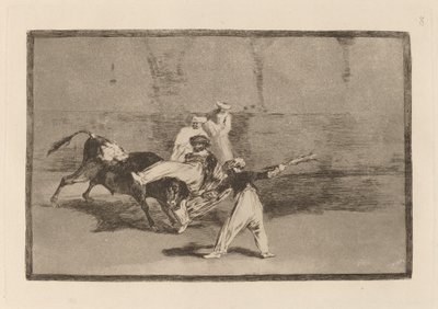Moorin vangittama ollessaan aukiolla (Mauri, jonka härkä vangitsee kehässä) tekijältä Francisco de Goya