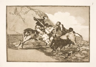 Tapa, jolla vanhat espanjalaiset metsästivät härkää hevosen selässä tasangoilla. tekijältä Francisco de Goya