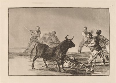 Rabble Hamstring härän keihään, sirppien, banderillojen ja muiden aseiden kanssa tekijältä Francisco de Goya