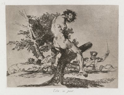 Sodan katastrofit: Pl. 37, Tämä on pahempaa, 1810-1813. tekijältä Francisco de Goya