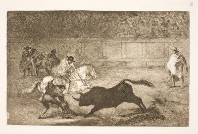 Espanjalainen ratsastaja murtaa lyhyitä keihäitä sekuntiensa avulla tekijältä Francisco de Goya