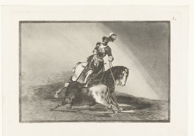 Keisari Kaarle V taistelee härkää vastaan Carlos V. lanceando un toro en la plaza de Valladolid Härkätaistelut (sarjan nimi) La Tauromaquia (sarjan nimi) tekijältä Francisco de Goya